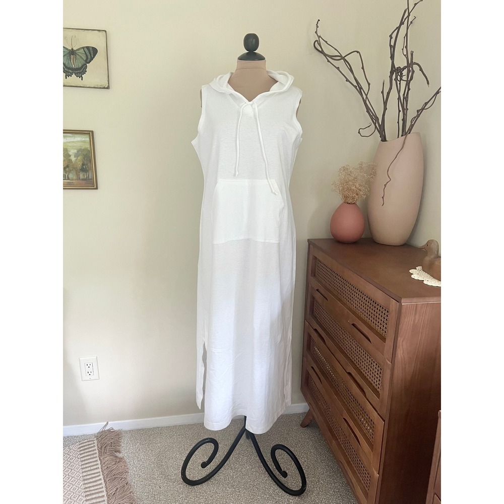Vintage 90s Studio Ease White Hooded Beach Cover Up Dress